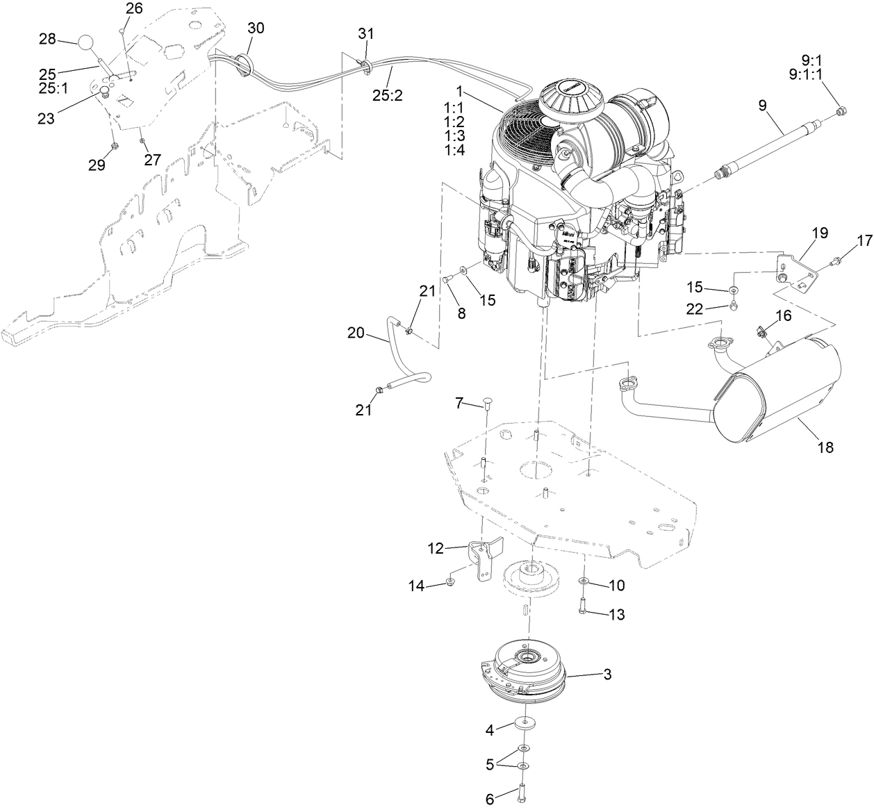 Engine, Clutch and Muffler Assembly