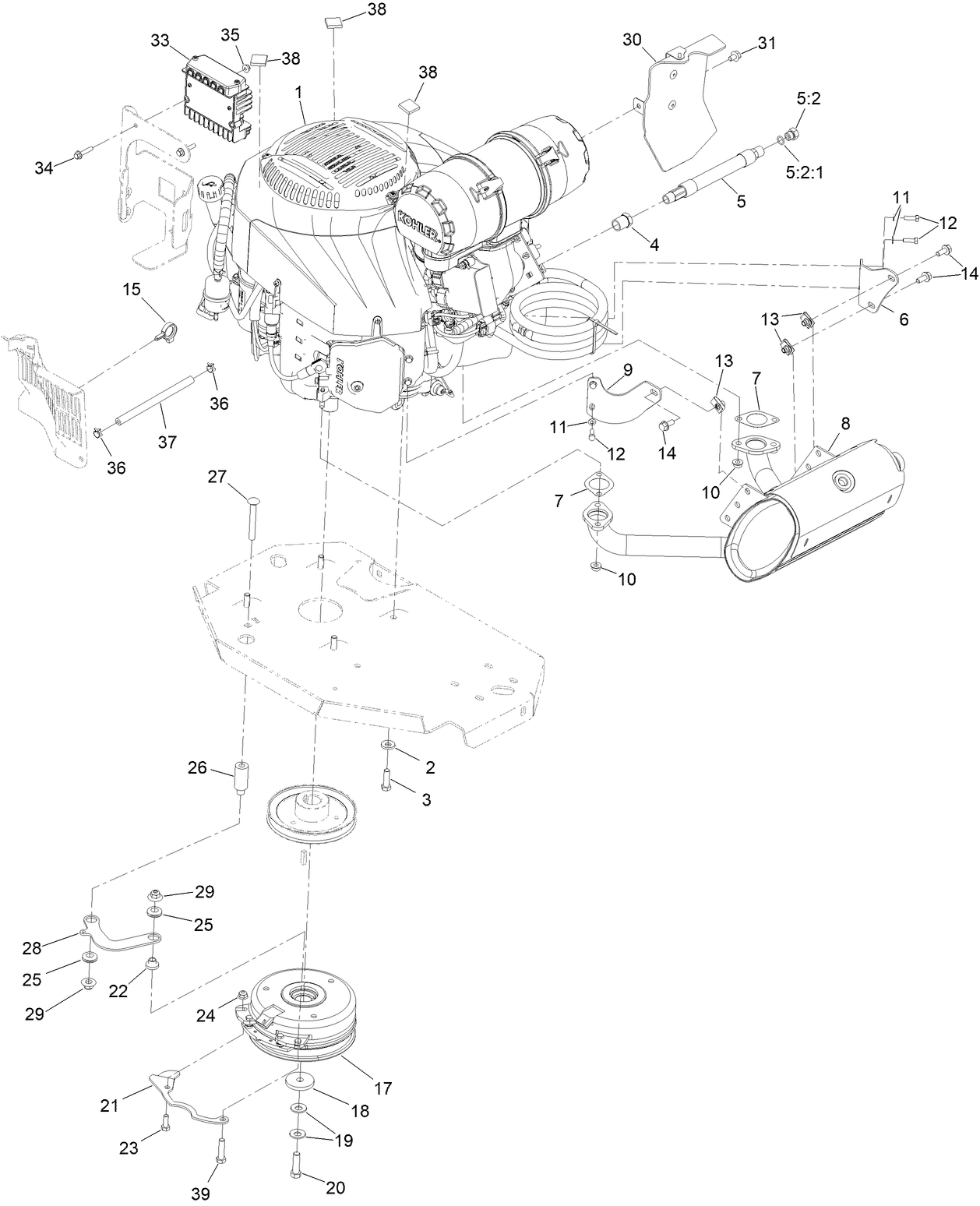 Engine, Clutch and Muffler Assembly