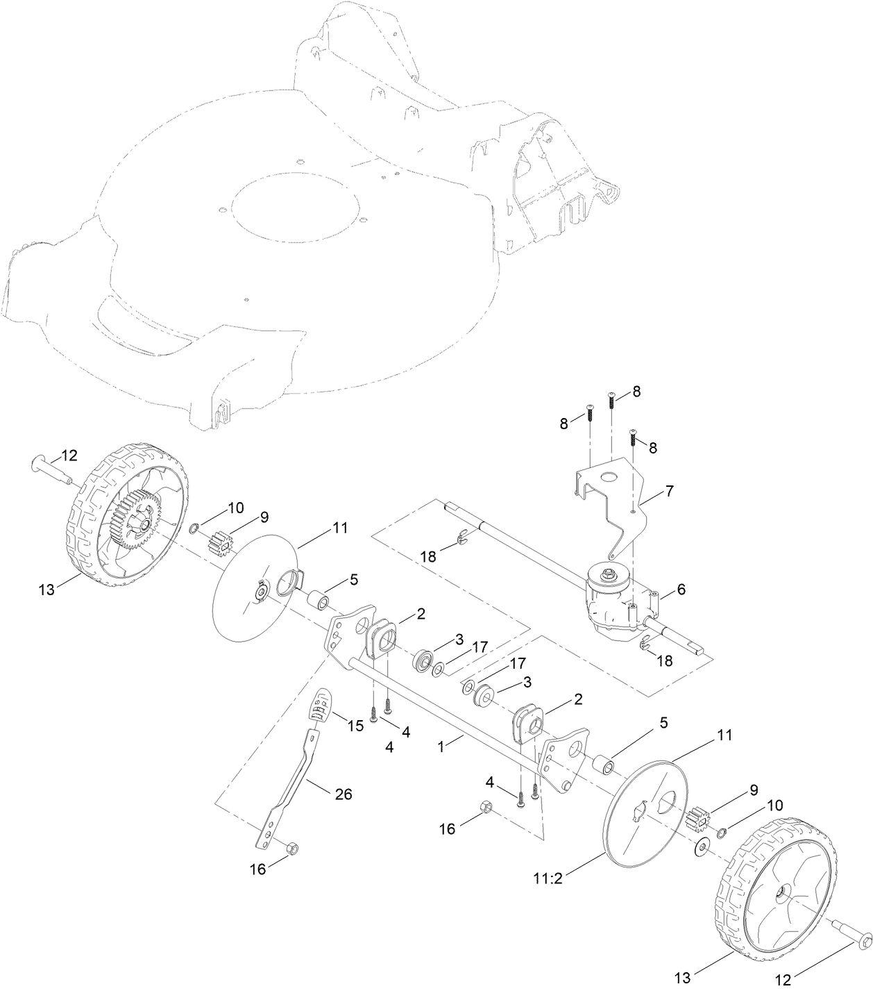 Rear Wheel and Height-of-Cut Assembly