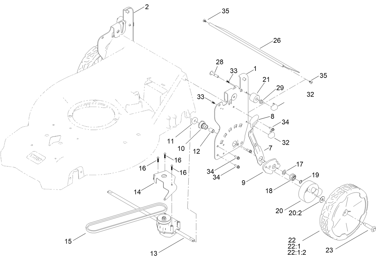 Rear Wheel and Height-of-Cut Assembly