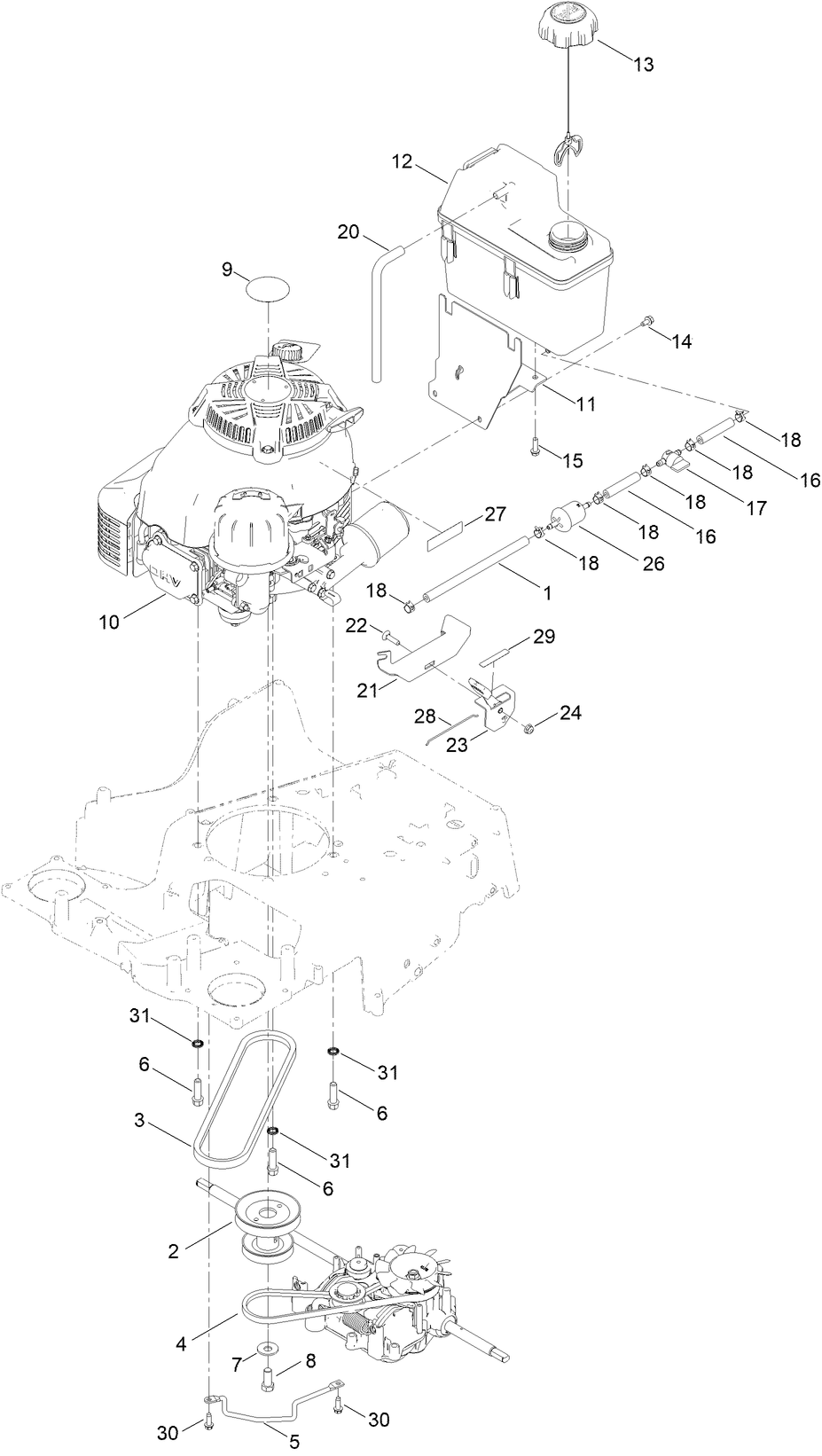 Engine and Fuel Tank Assembly