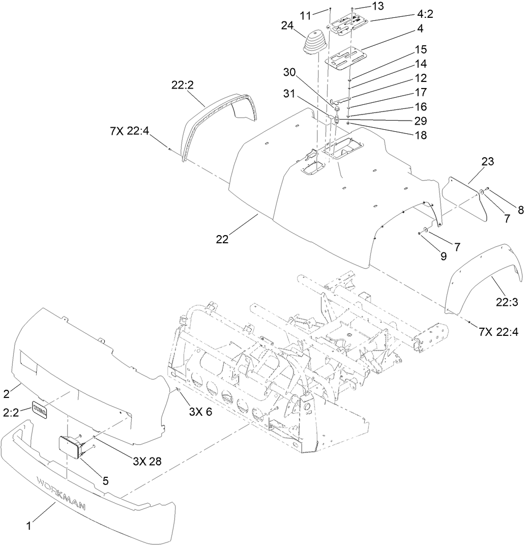 Bumper, Hood and Seat Base Assembly