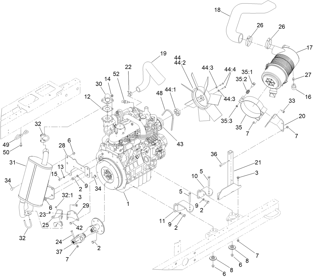 Engine, Muffler and Air Cleaner Assembly