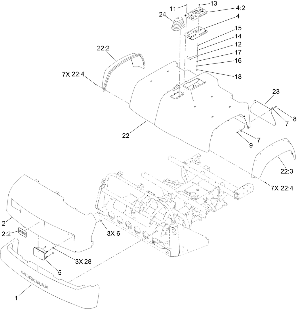 Bumper, Hood and Seat Base Assembly