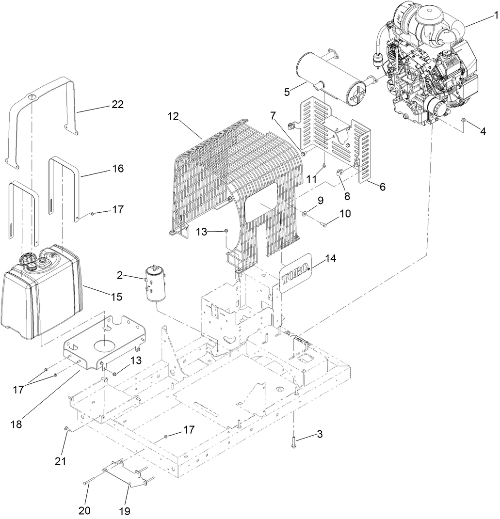 Engine, Muffler and Fuel Tank Assembly