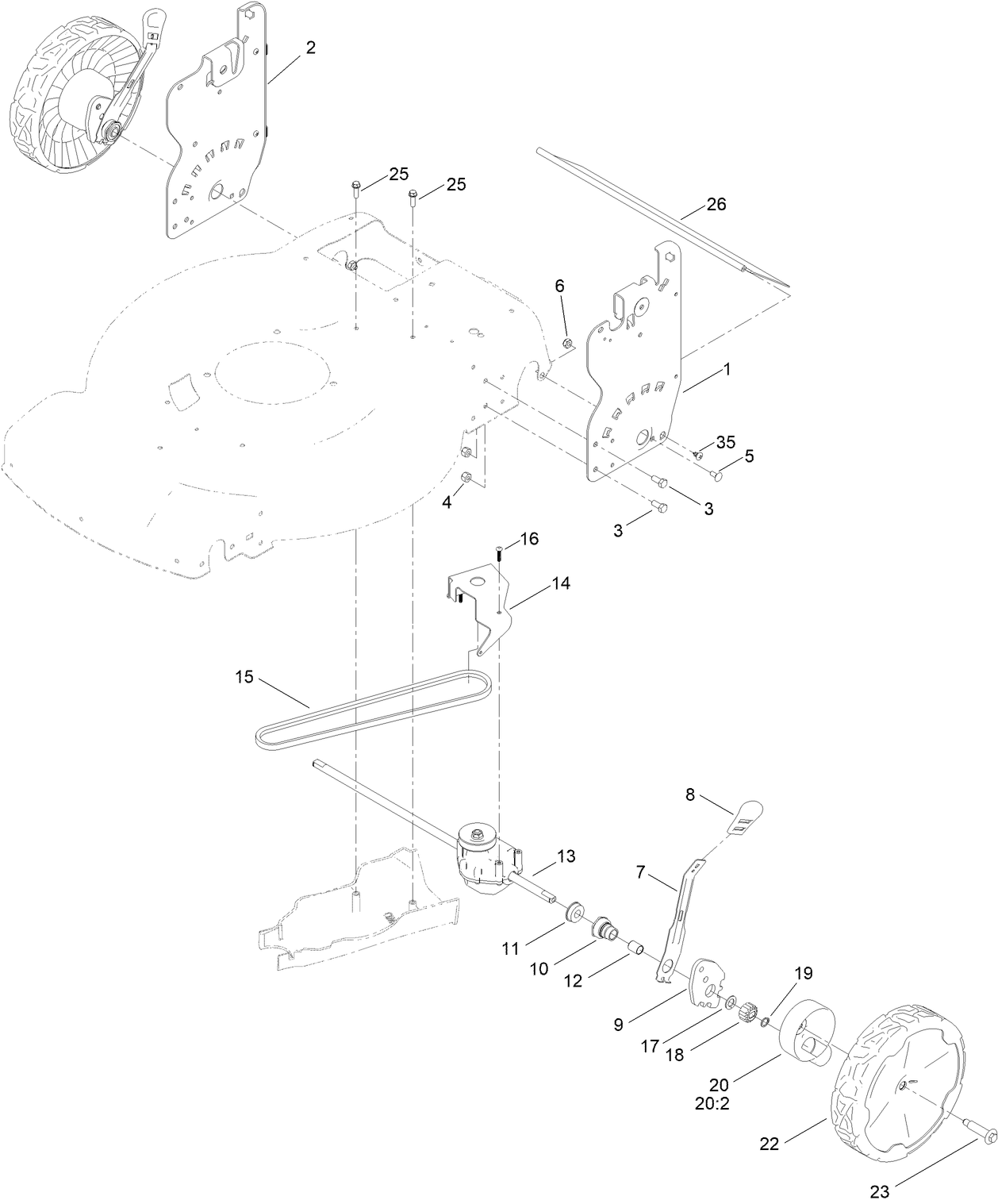 Rear Wheel and Height-of-Cut Assembly