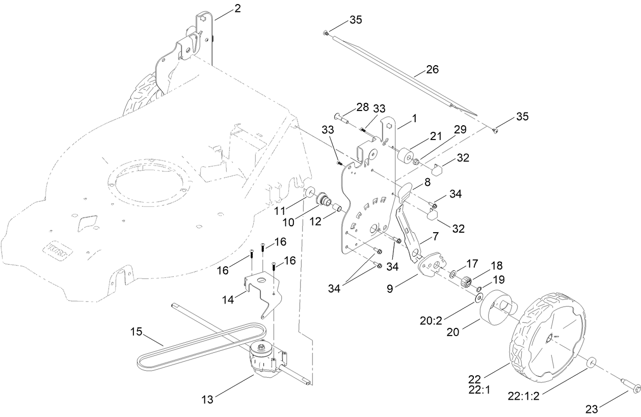 Rear Wheel and Height-of-Cut Assembly