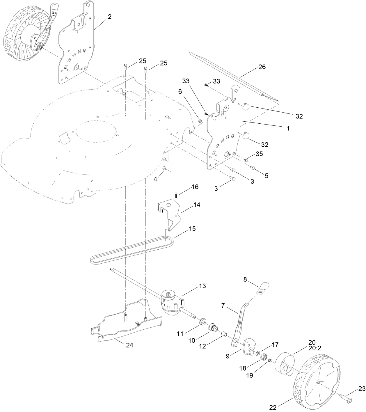Rear Wheel and Height-of-Cut Assembly