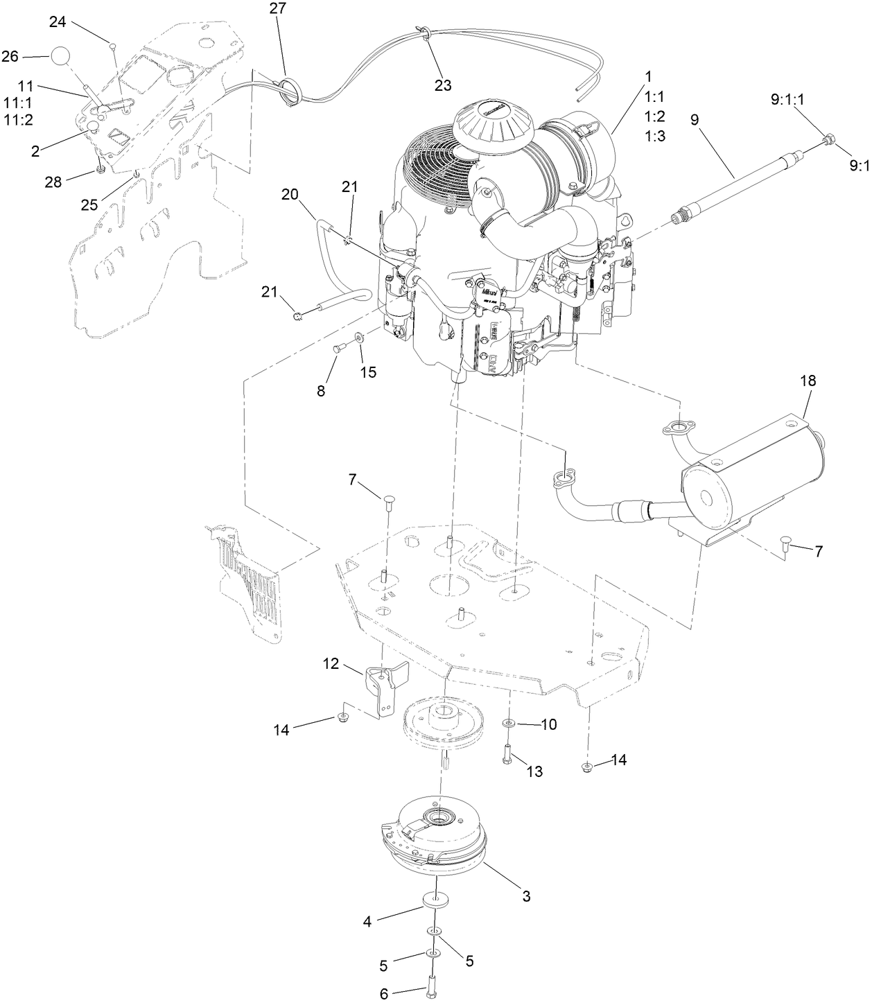 Engine, Clutch and Muffler Assembly
