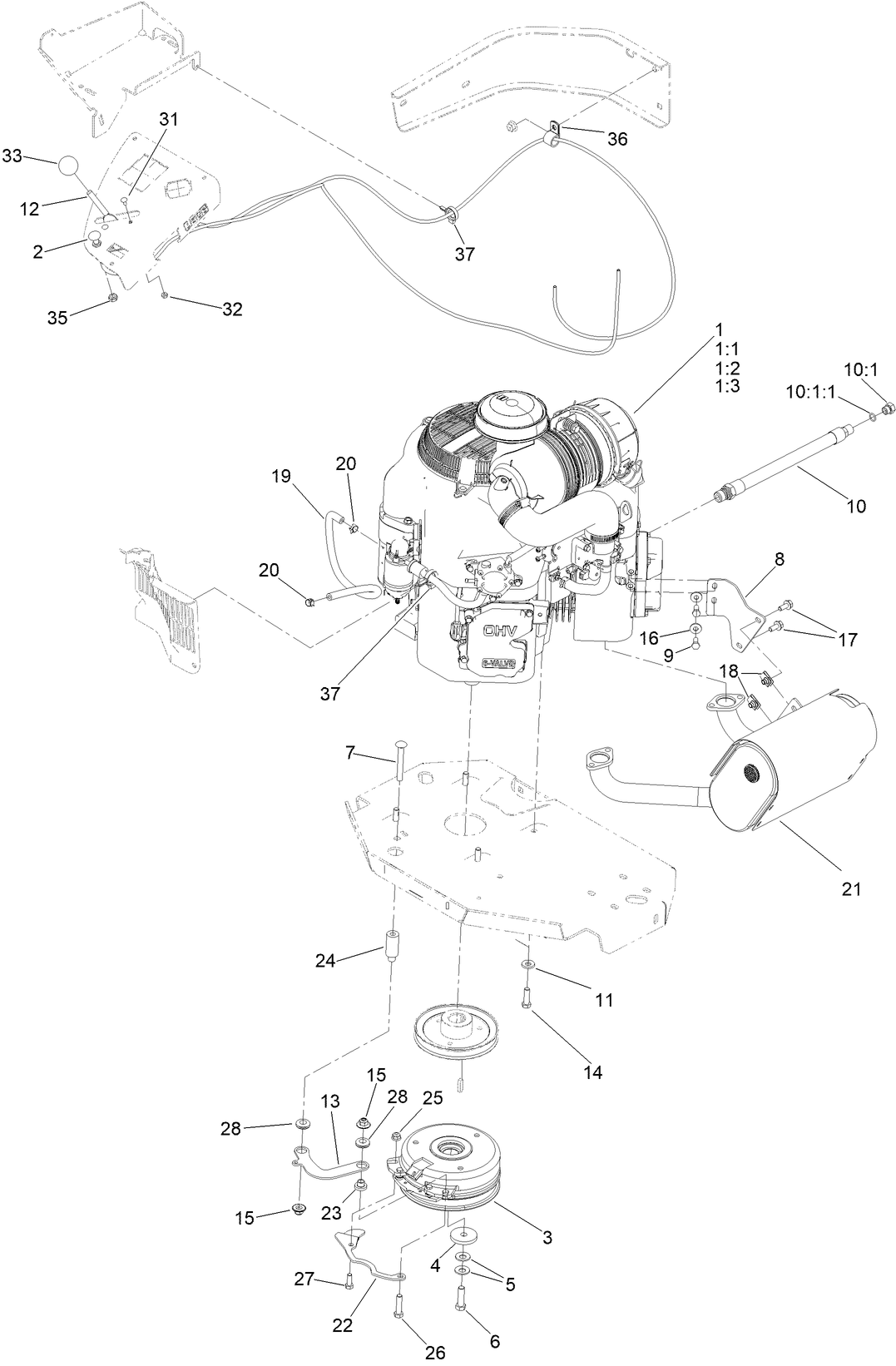 Engine, Clutch and Muffler Assembly