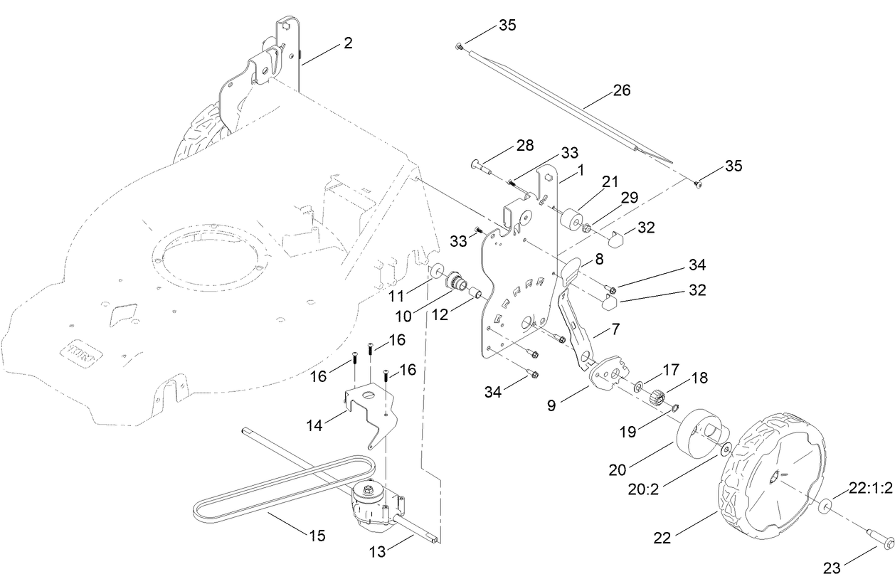 Rear Wheel and Height-of-Cut Assembly