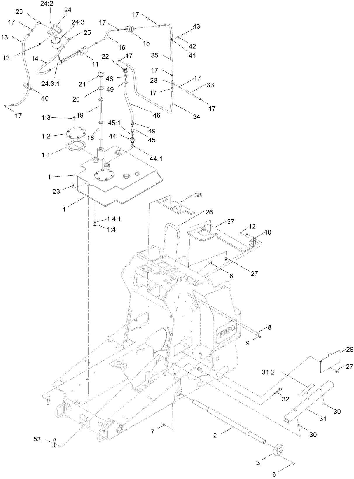 Hydraulic Tank and Track Shaft Assembly