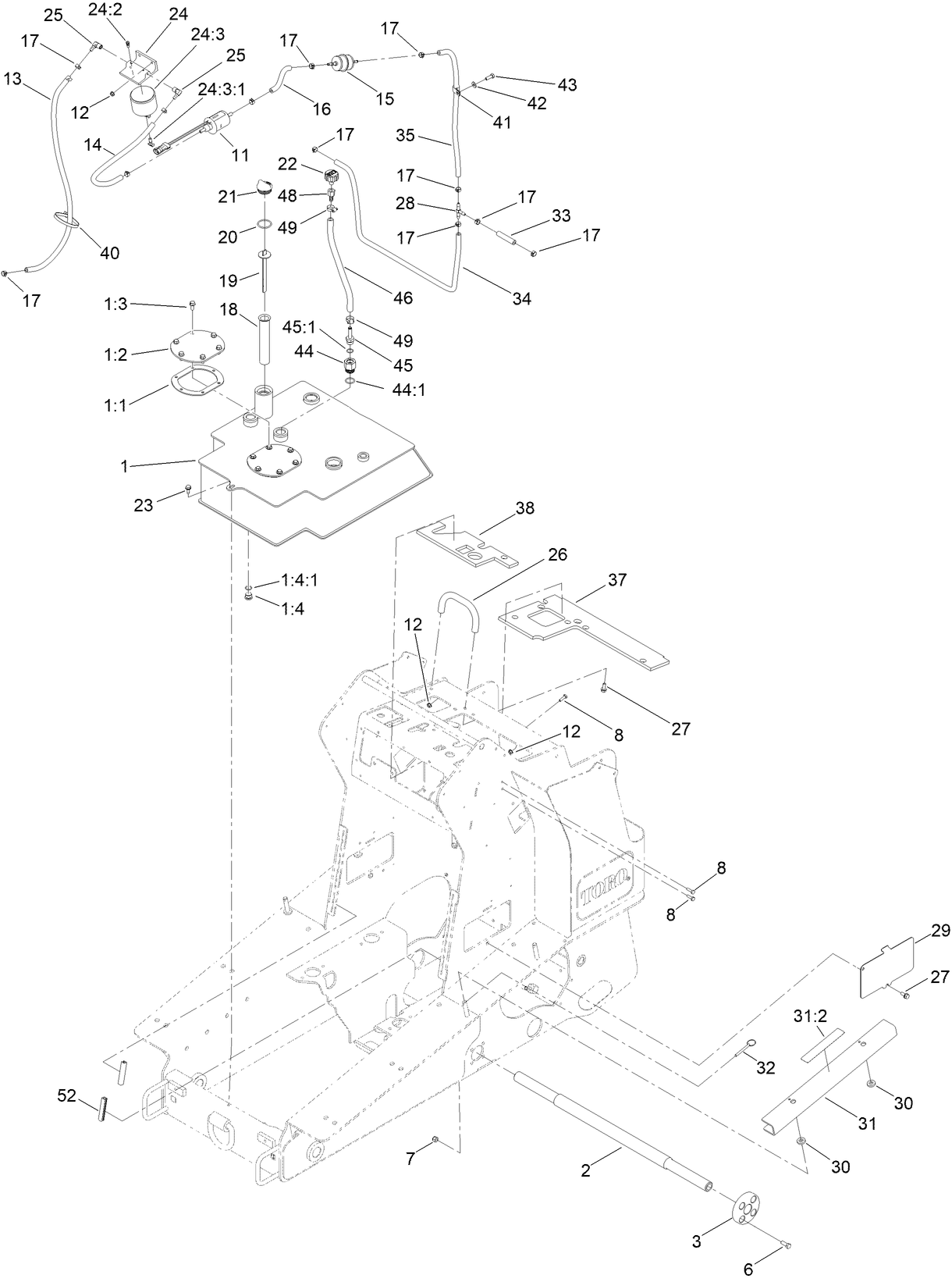 Hydraulic Tank and Track Shaft Assembly