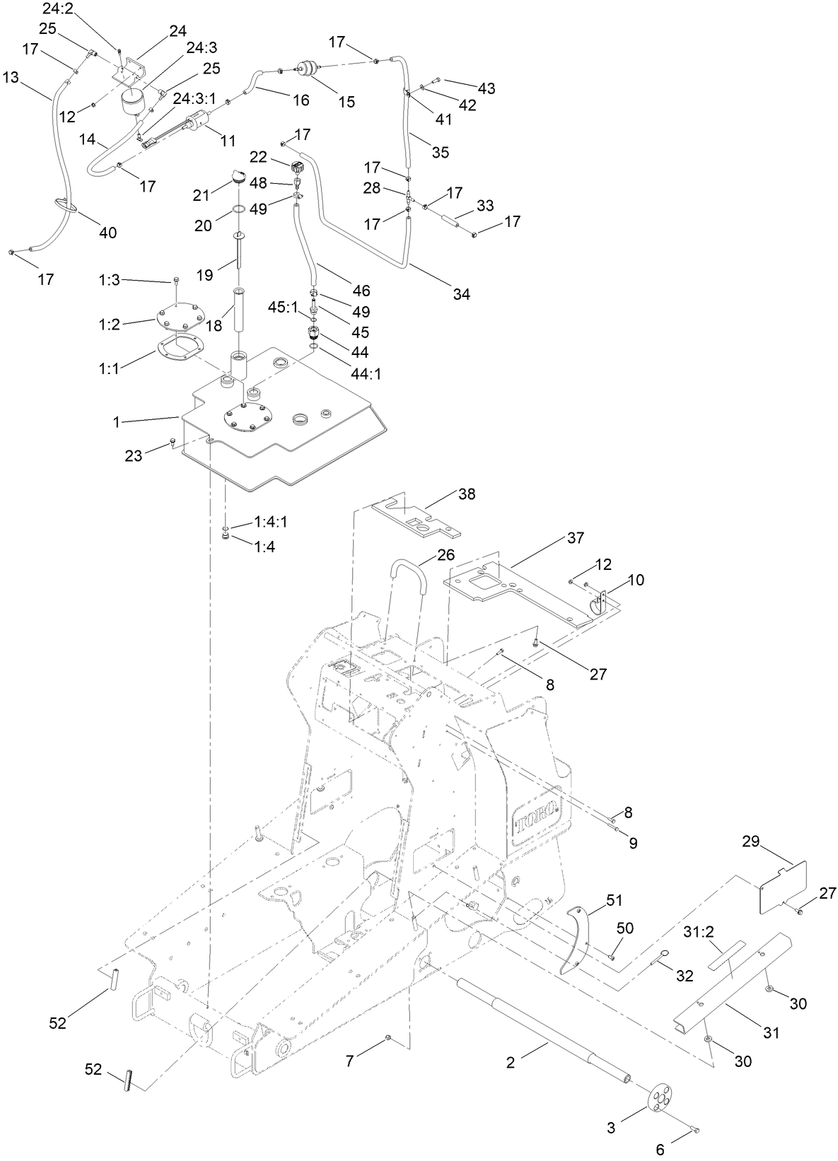 Hydraulic Tank and Track Shaft Assembly