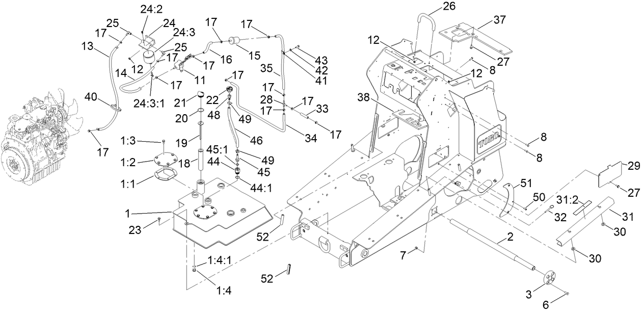 Hydraulic Tank and Track Shaft Assembly