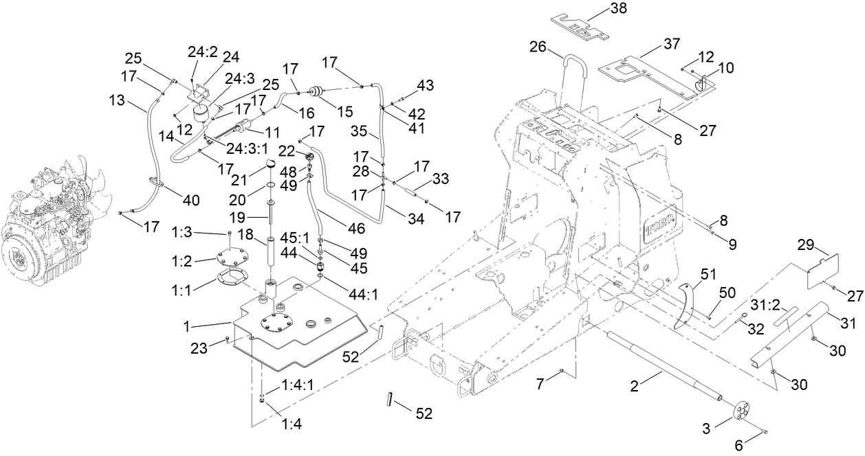 Hydraulic Tank and Track Shaft Assembly