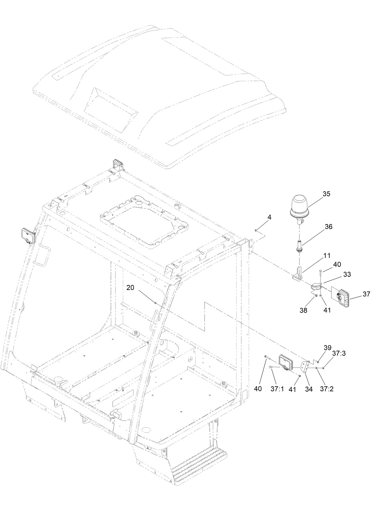 Beacon and Work Lights Assembly