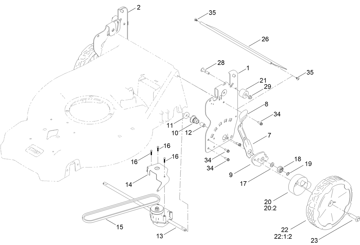 Rear Wheel and Height-of-Cut Assembly
