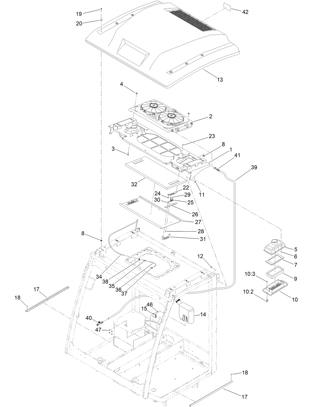 Cab Roof A/C Condenser and Roof Assembly