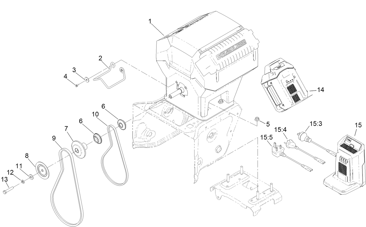 Powerhead, Battery, Belt and Pulley Assembly