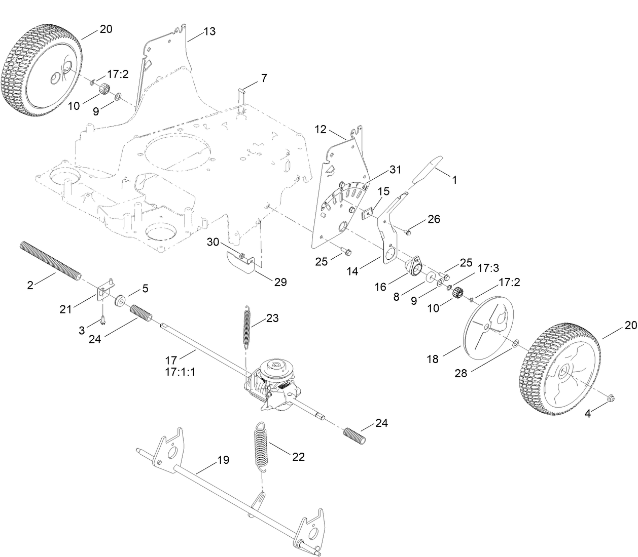 Rear Wheel and Height-of-Cut Assembly