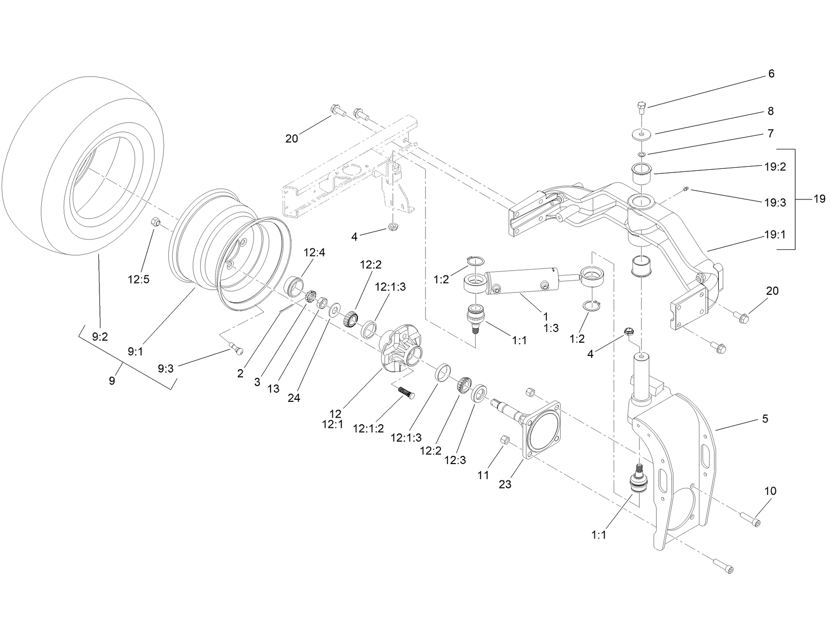 Rear Fork and Tire Assembly