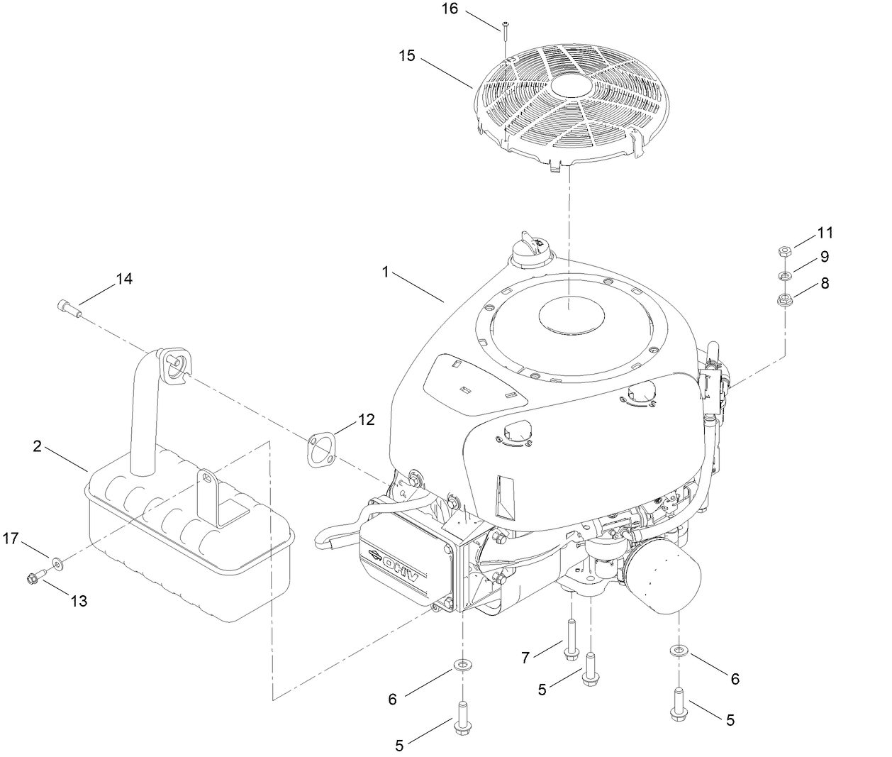 Engine and Muffler Assembly