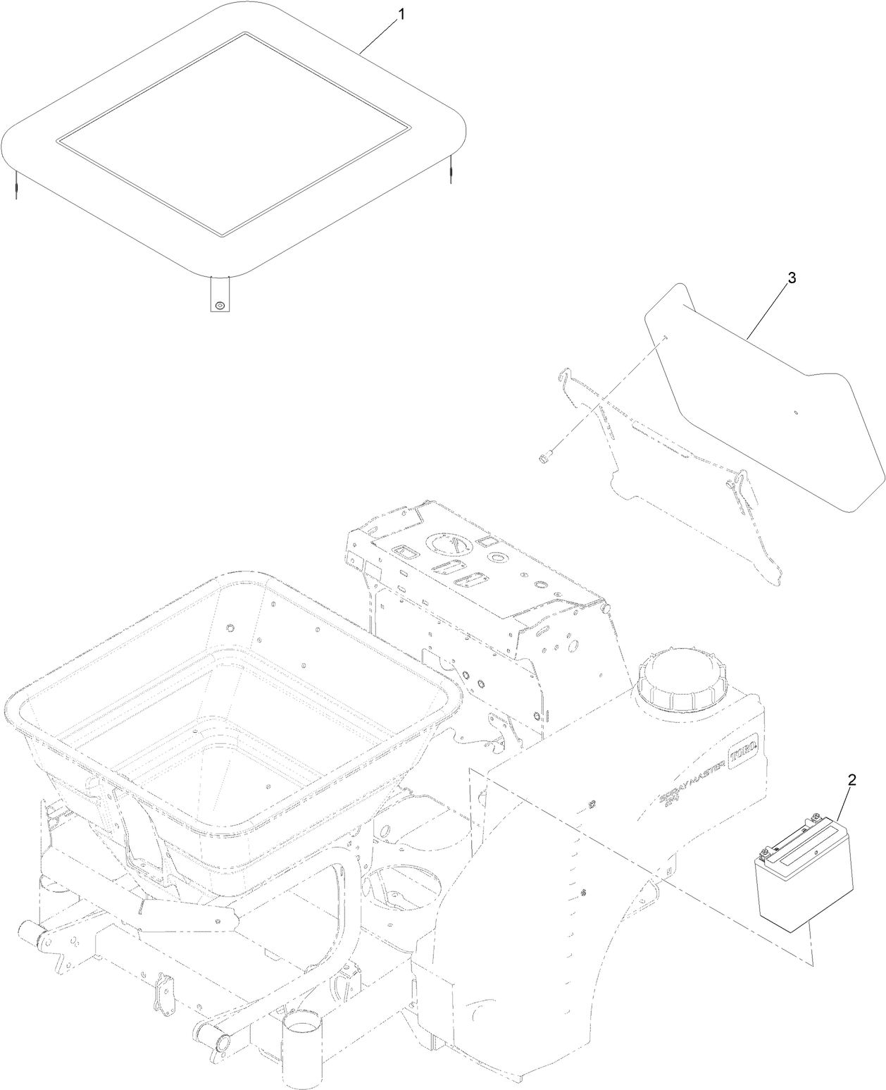 Hopper Cover, Knee Pad and Battery Assembly
