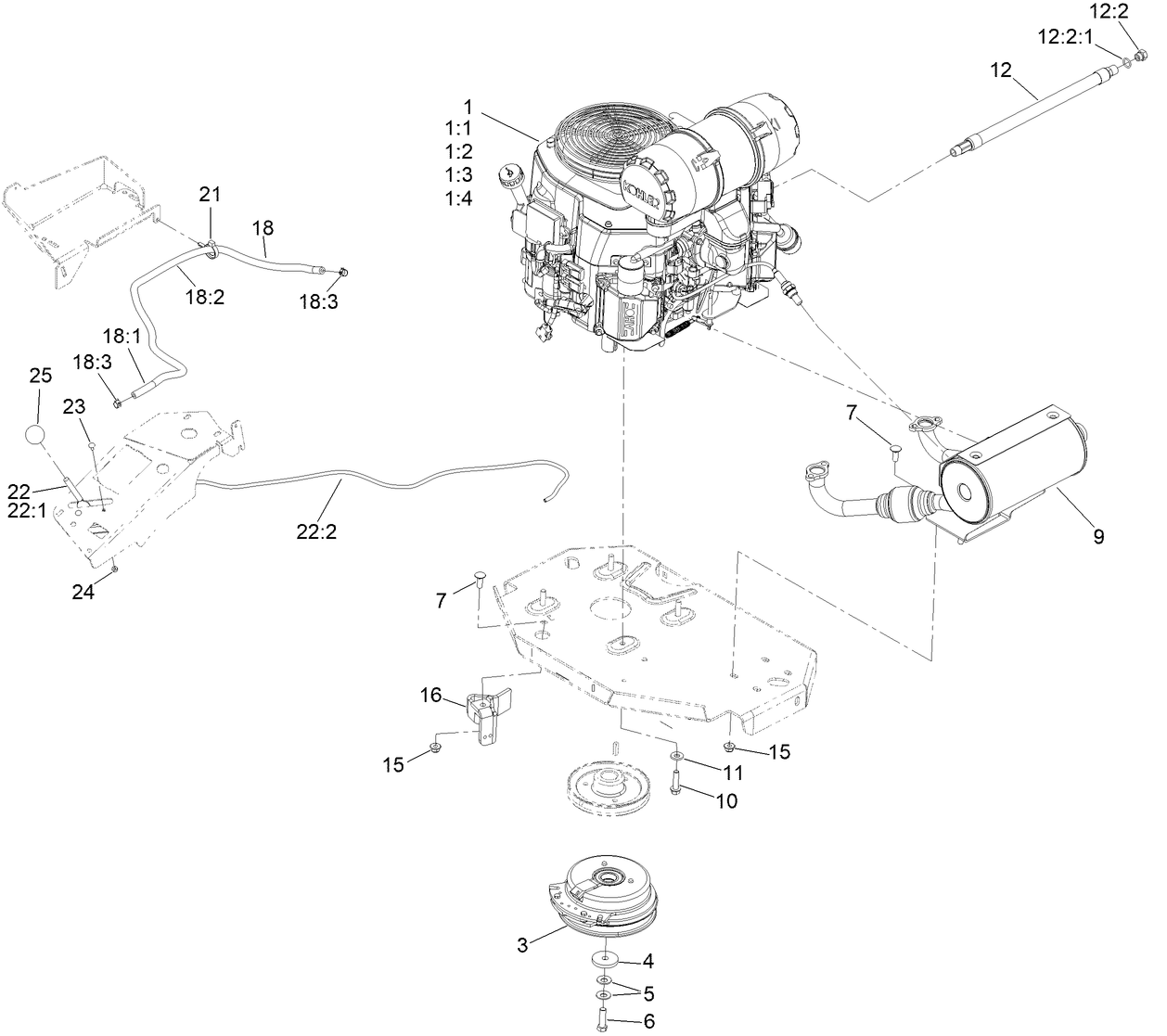Engine, Clutch and Muffler Assembly