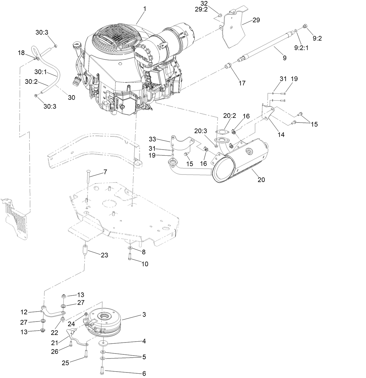 Engine, Clutch and Muffler Assembly