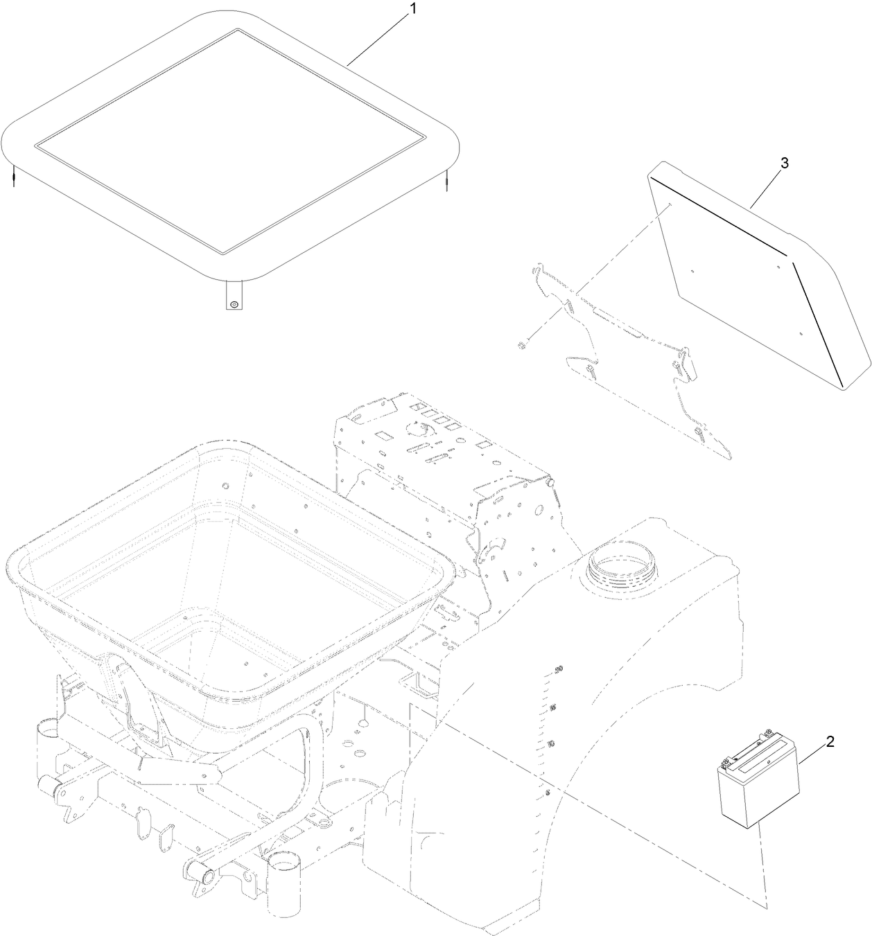 Hopper Cover, Knee Pad and Battery Assembly