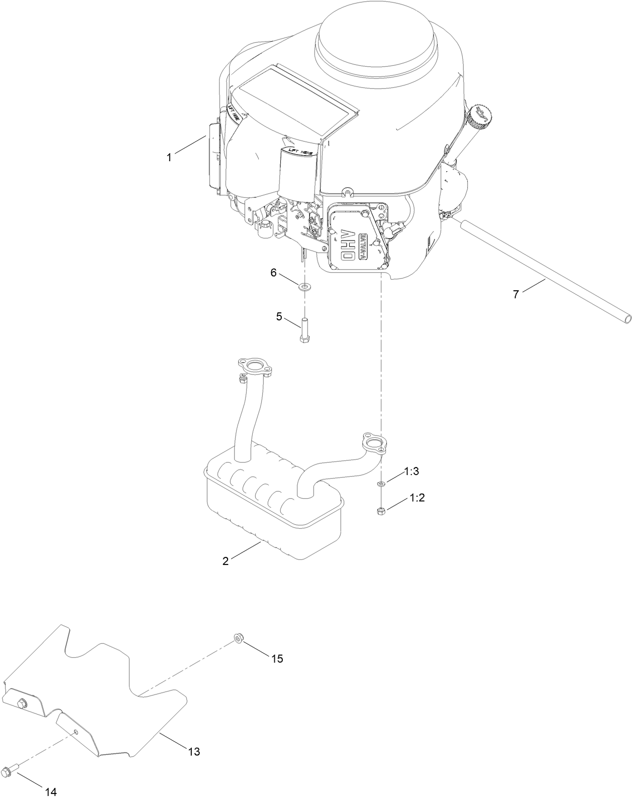 Engine and Muffler Assembly
