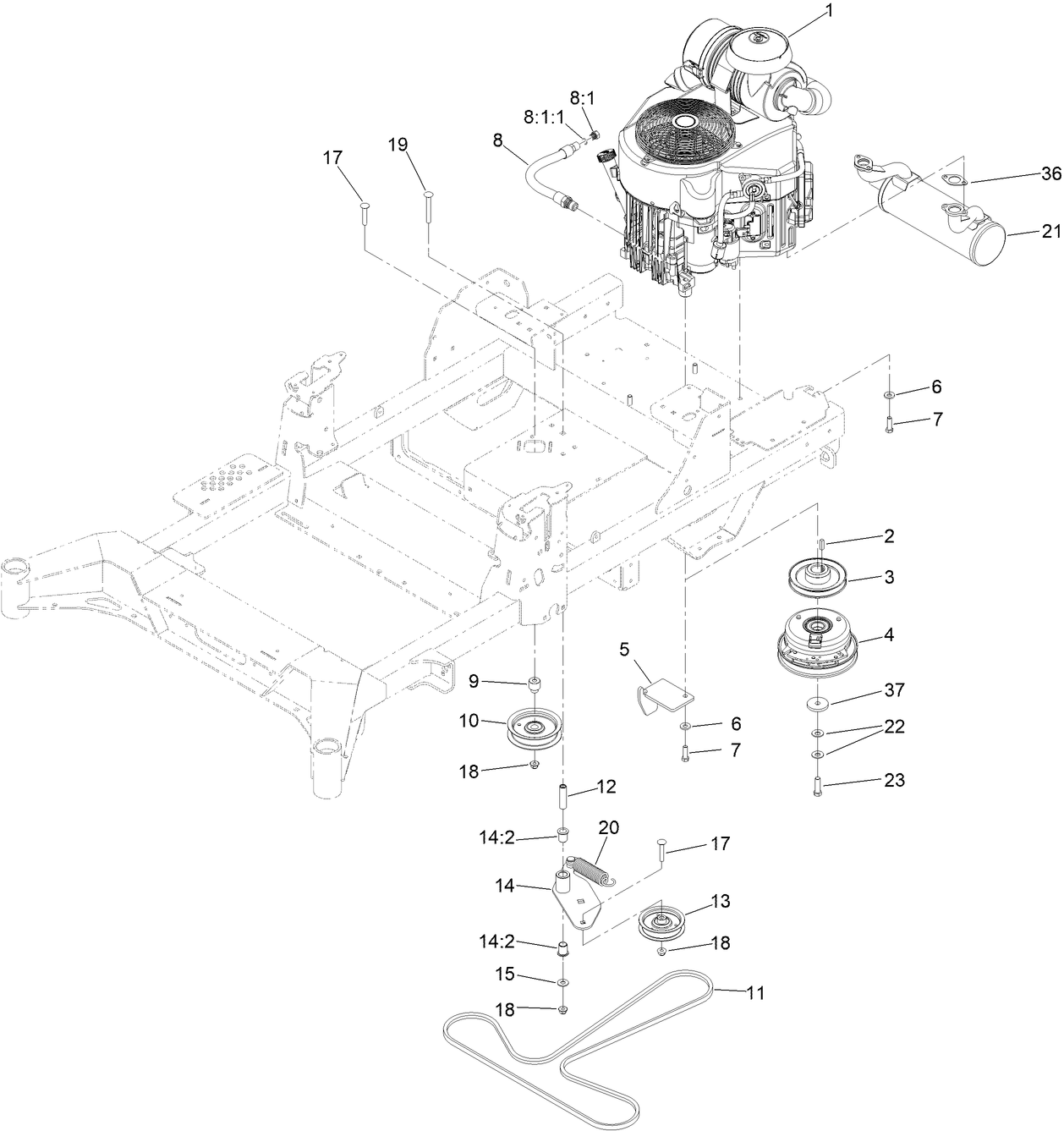 Engine, Clutch and Muffler Assembly