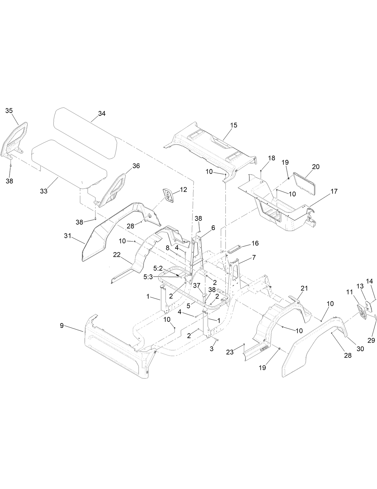 Main Seat and Rear Fenders Assembly