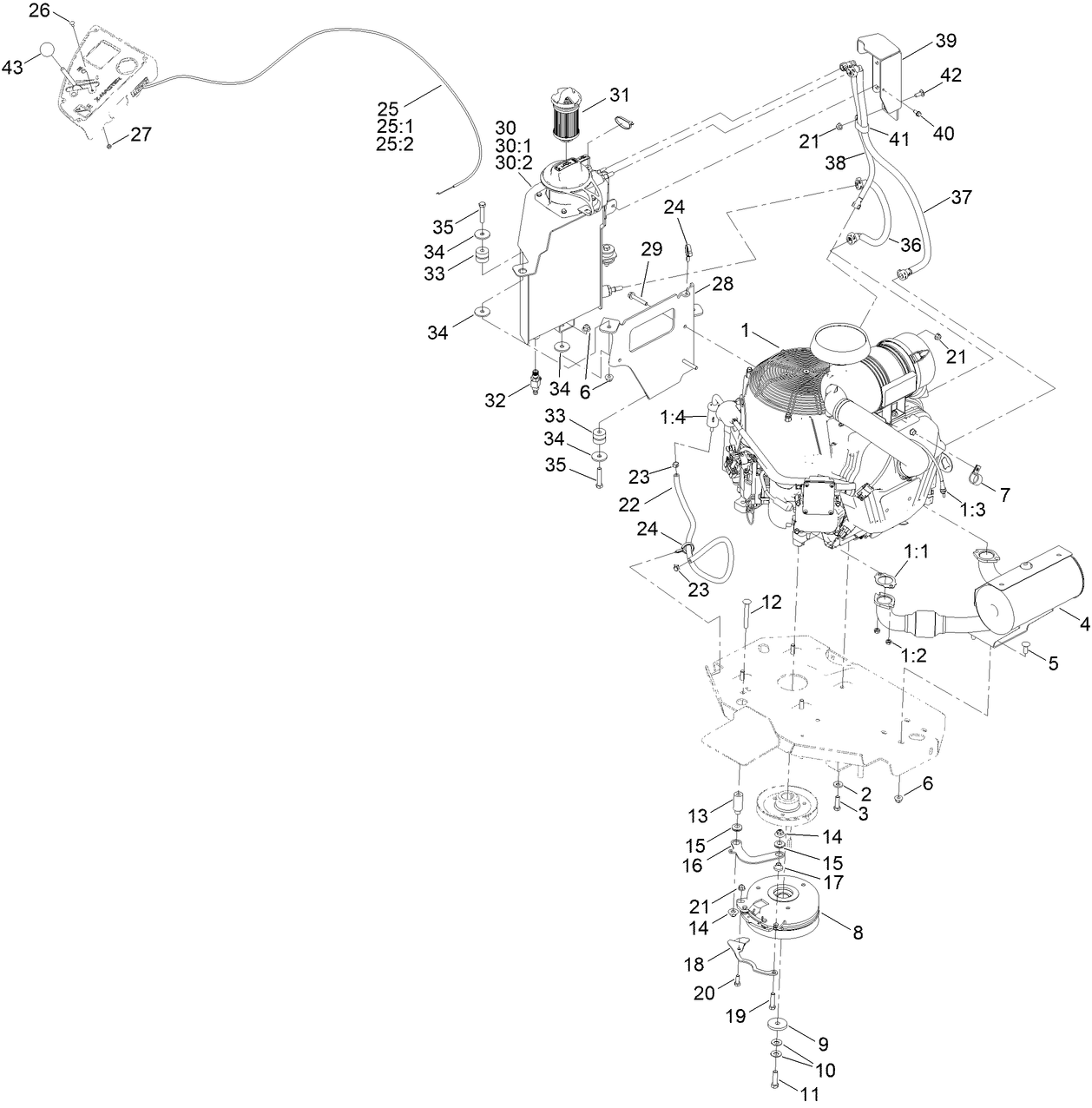 Engine, Clutch and Muffler Assembly