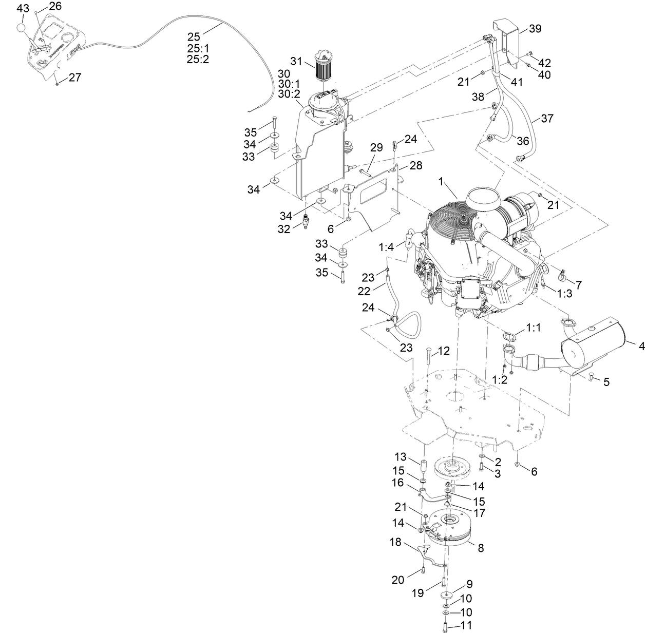 Engine, Clutch and Muffler Assembly