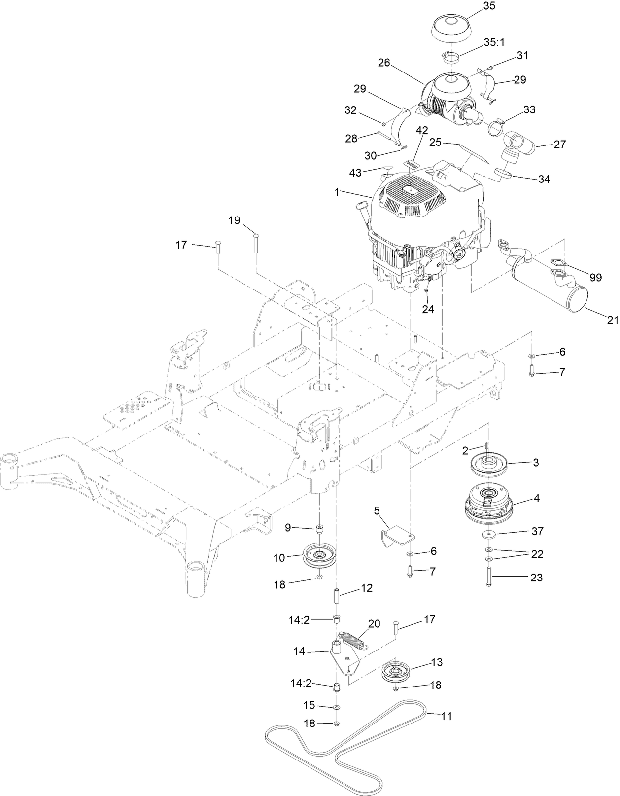 Engine, Clutch and Muffler Assembly