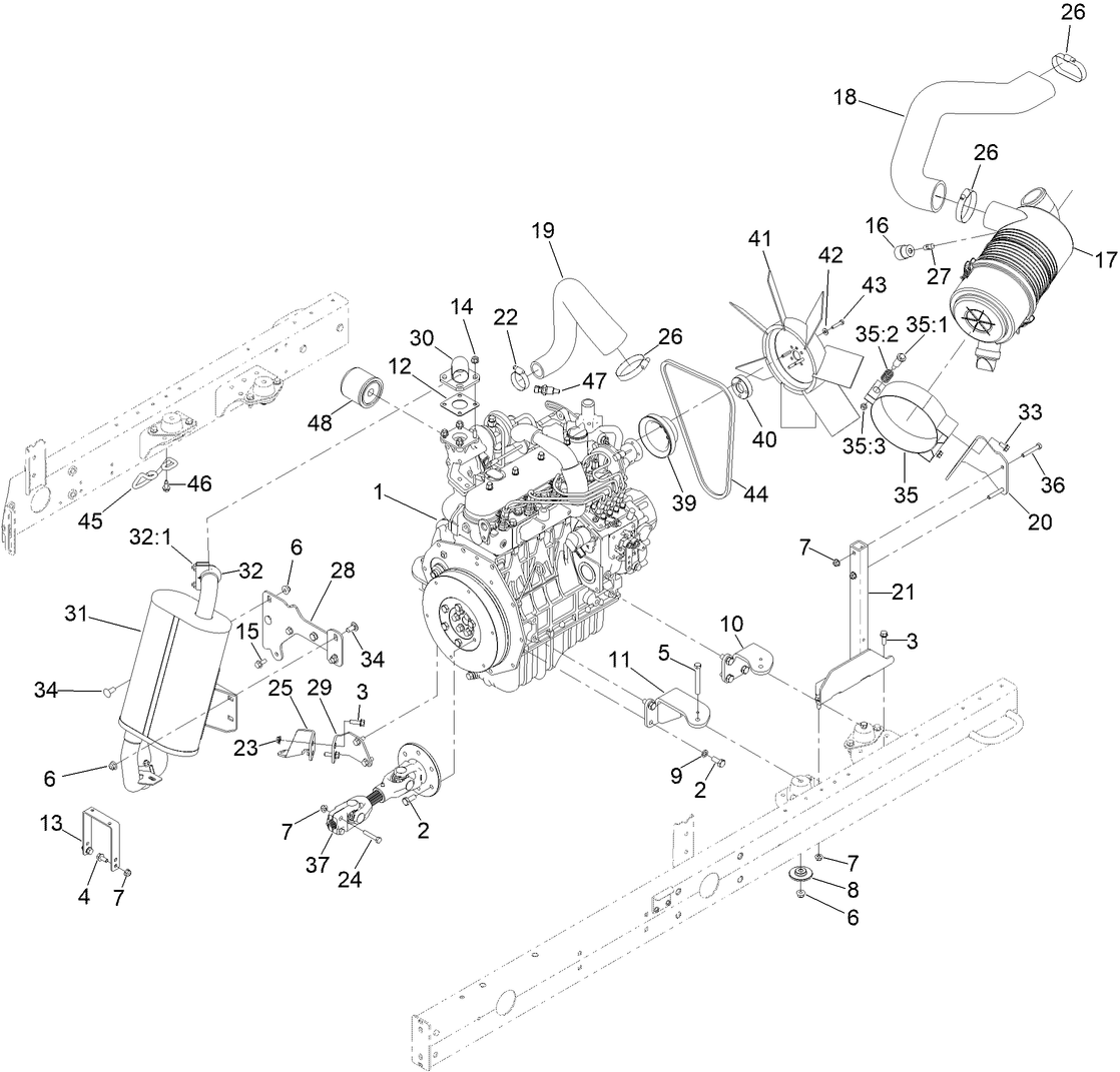 Engine, Air Cleaner and Drive Shaft Assembly