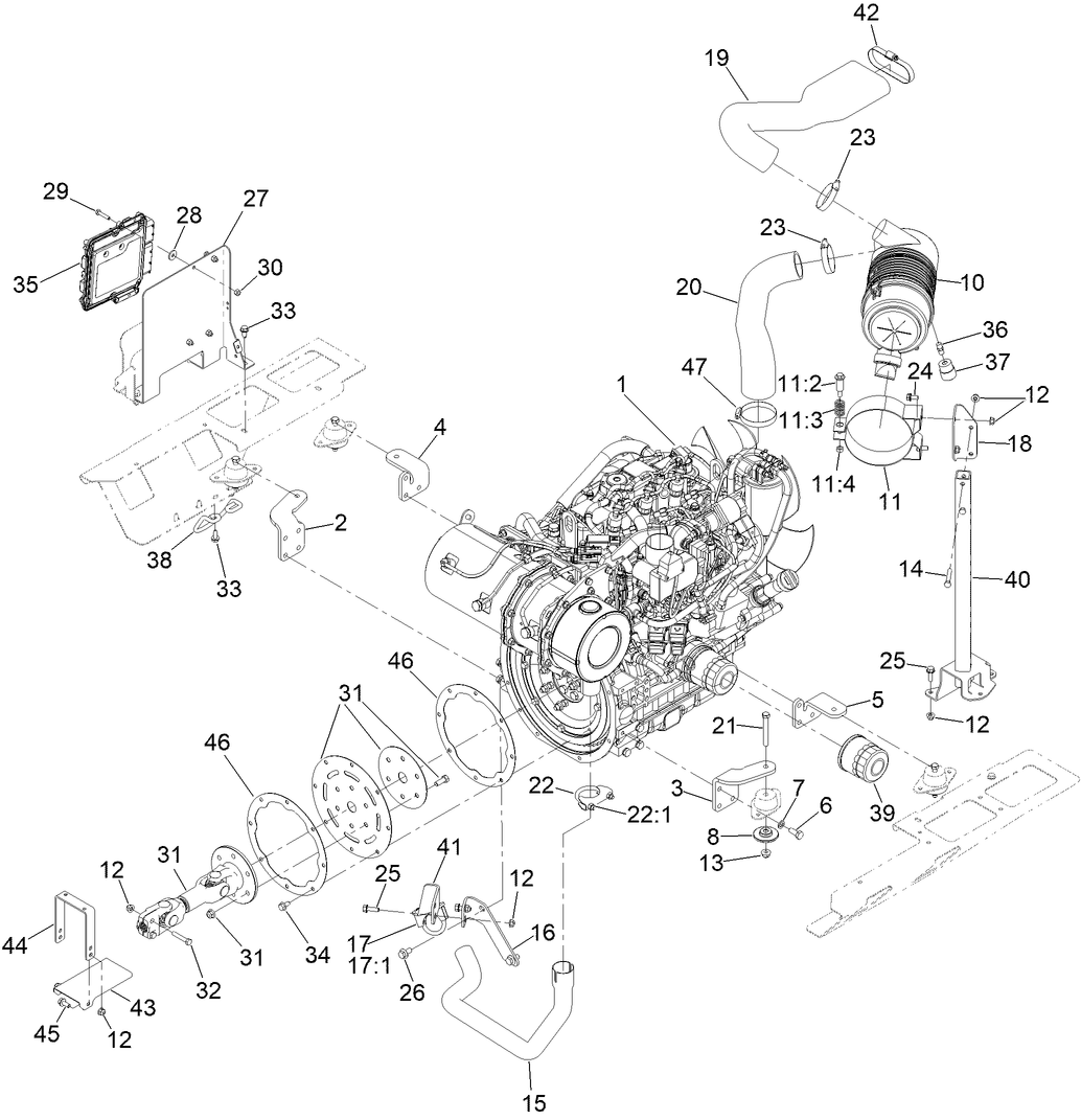 Engine, Air Cleaner and Drive Shaft Assembly