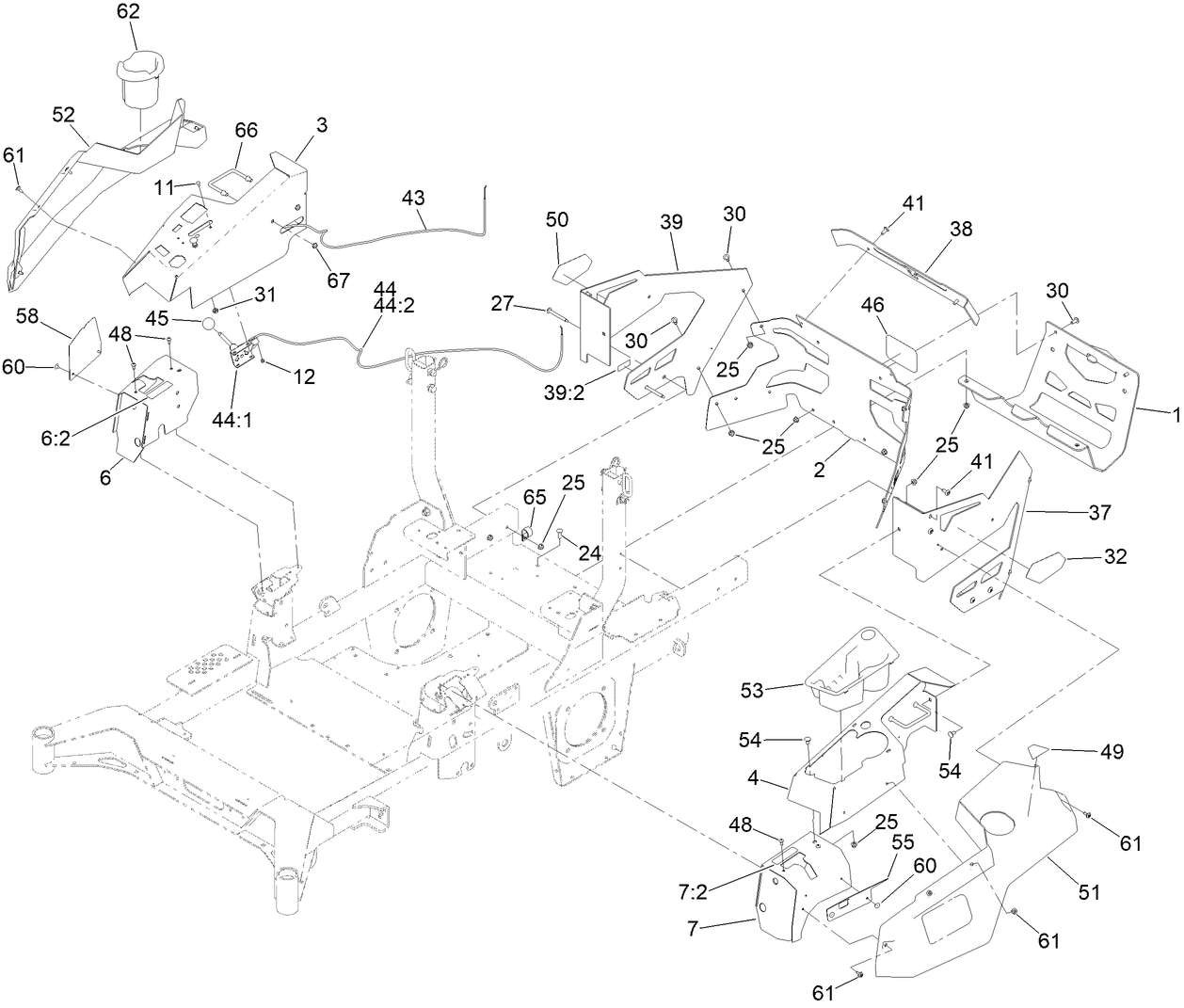 Throttle, Choke Cables and Guard Assembly