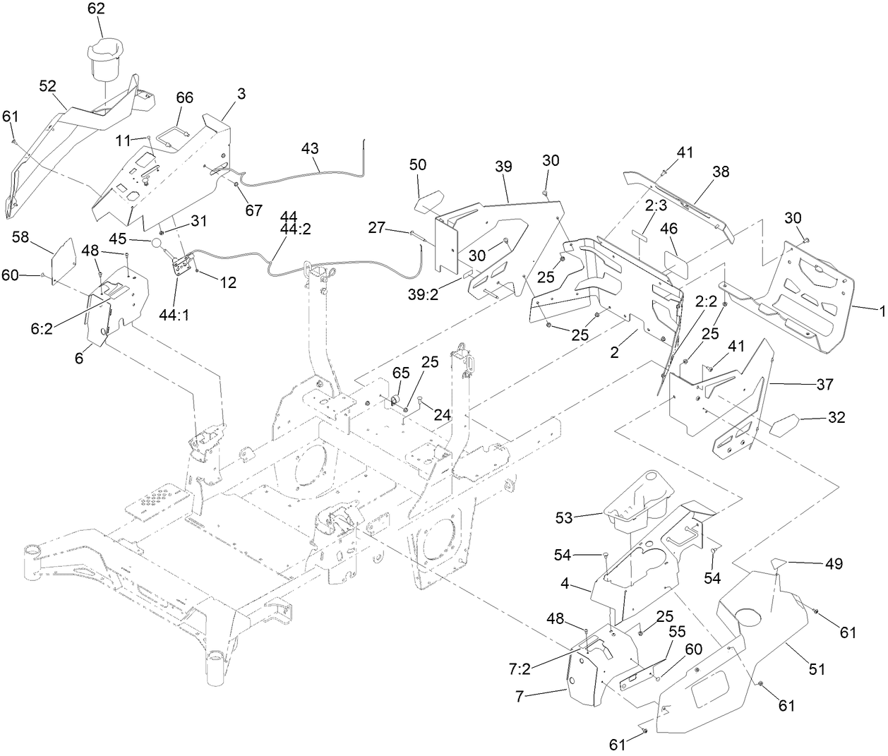 Throttle, Choke Cables and Guard Assembly