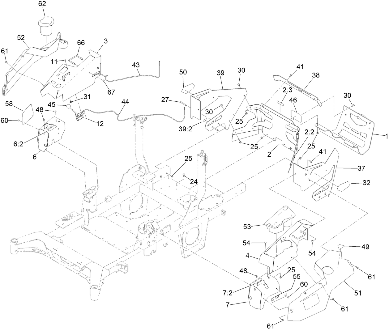 Throttle, Choke Cables and Guard Assembly