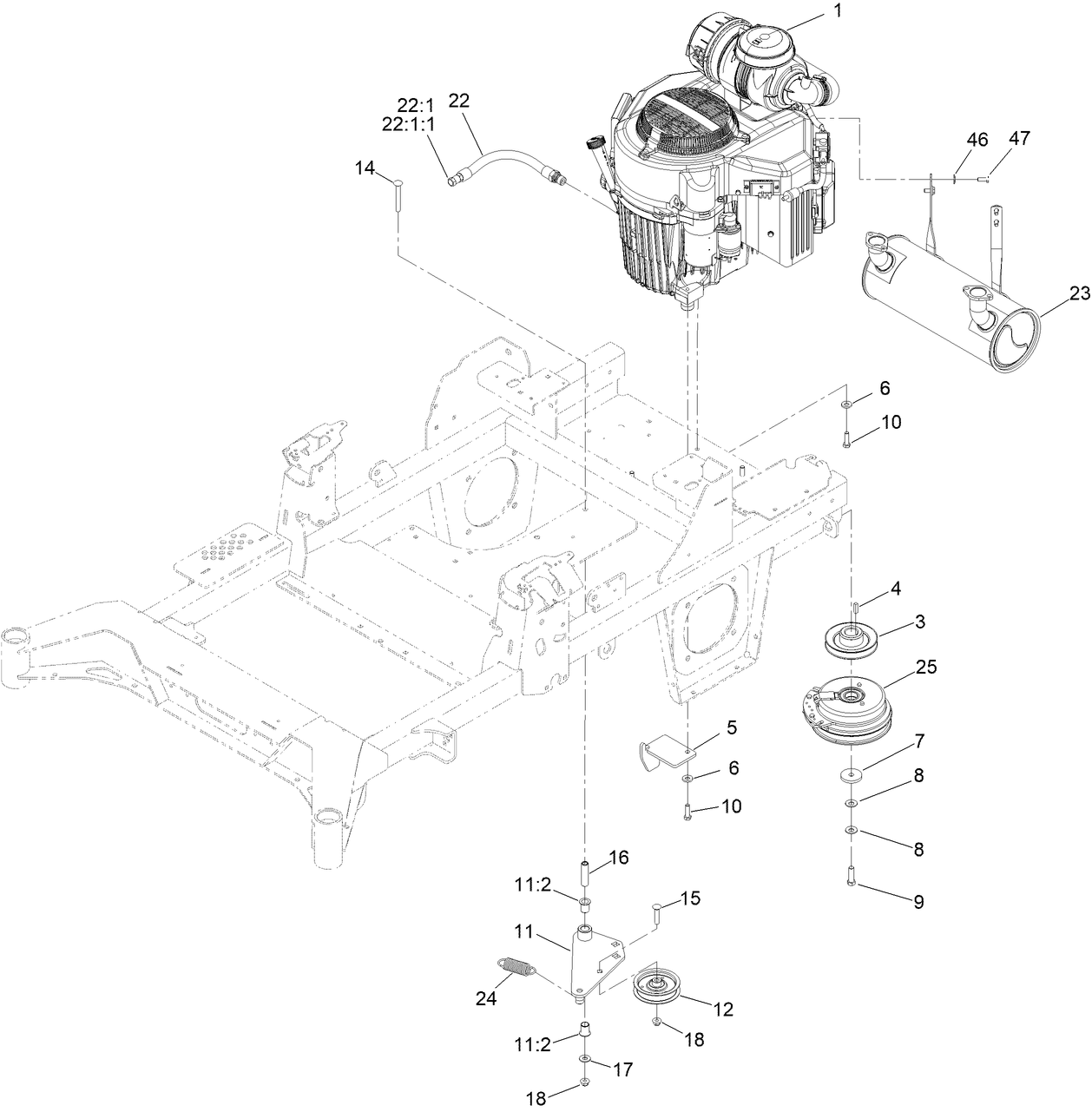 Engine, Clutch and Muffler Assembly