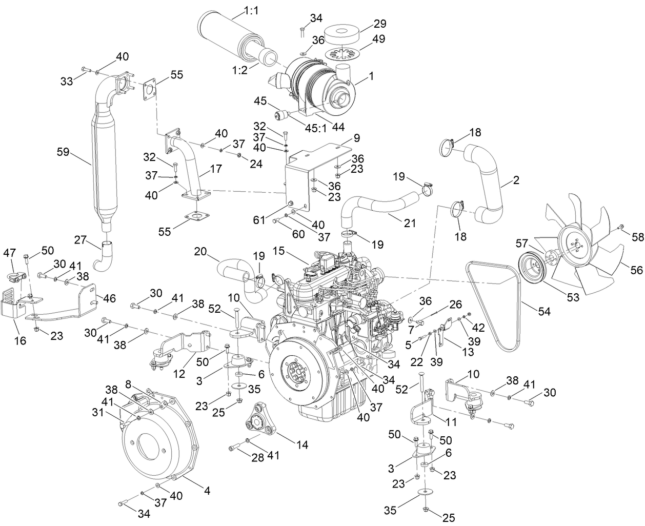 Engine and Muffler Assembly
