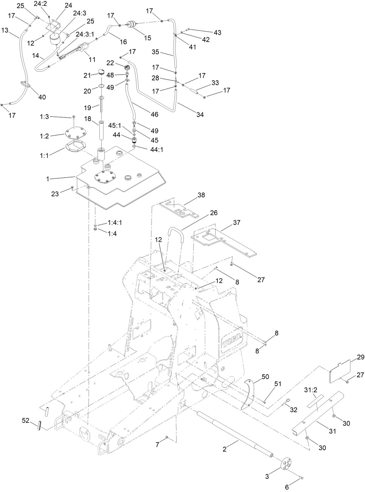 Hydraulic Tank and Track Shaft Assembly