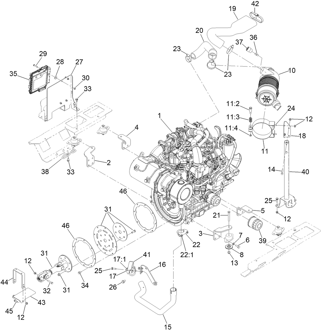 Engine, Air Cleaner and Drive Shaft Assembly