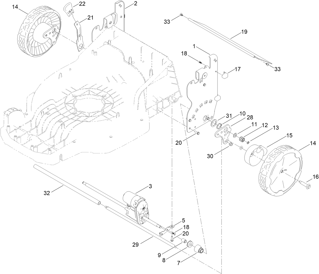 Rear Wheel and Height-of-Cut Assembly