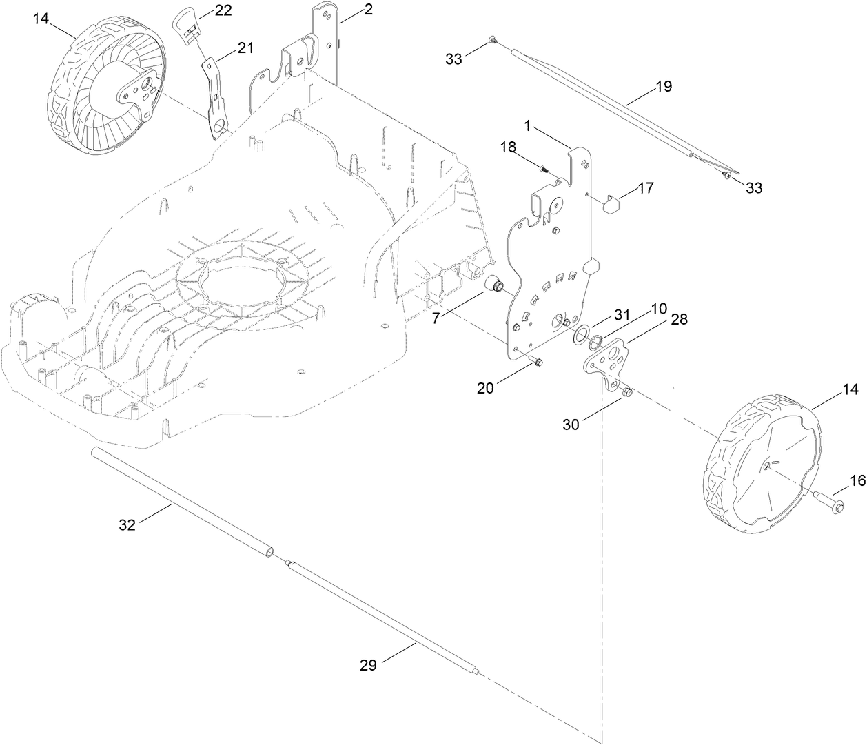 Rear Wheel and Height-of-Cut Assembly