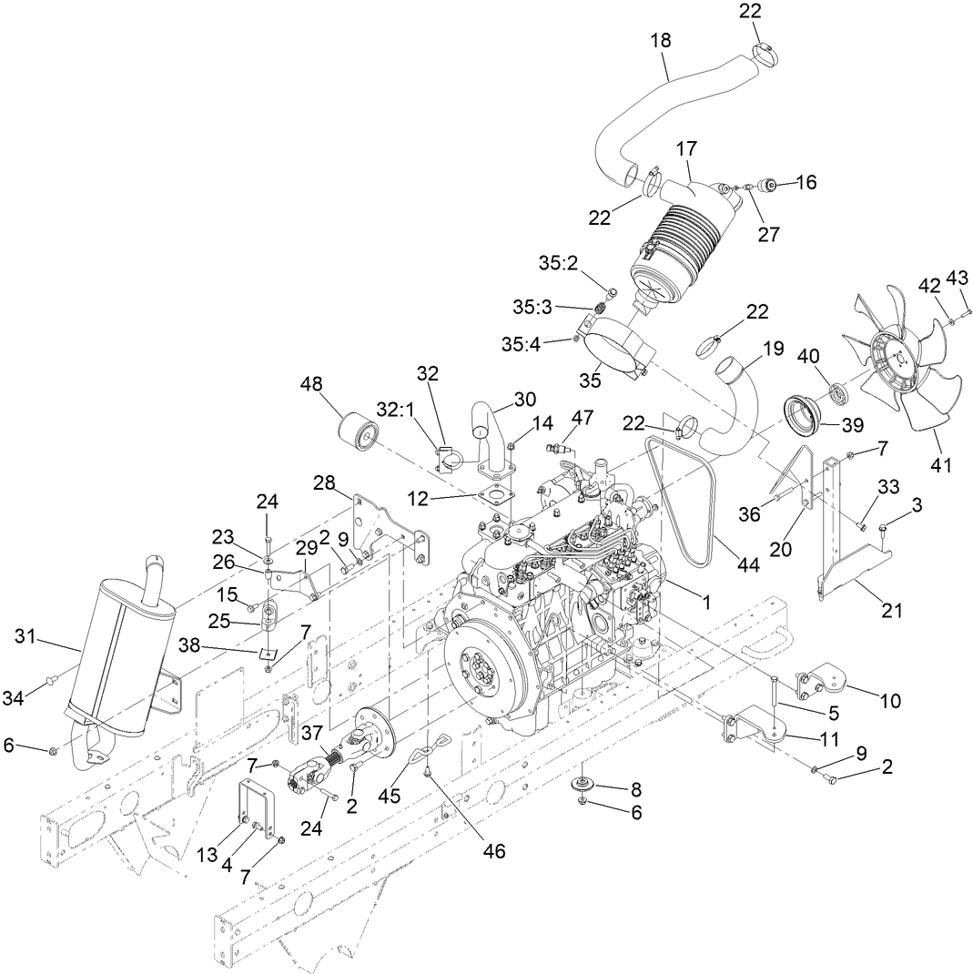 Engine, Air Cleaner and Drive Shaft Assembly