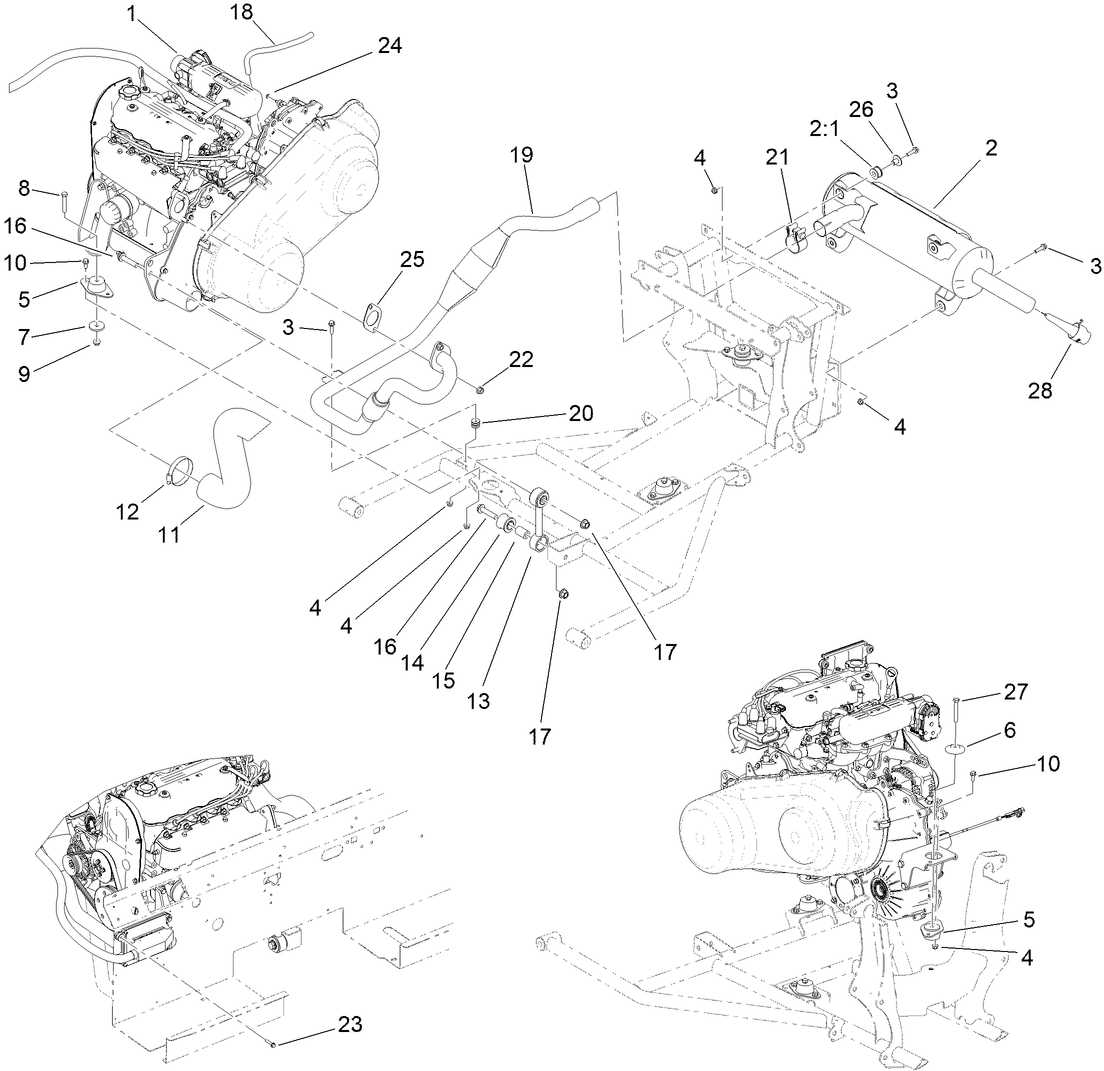 Engine Drivetrain and Exhaust Assembly